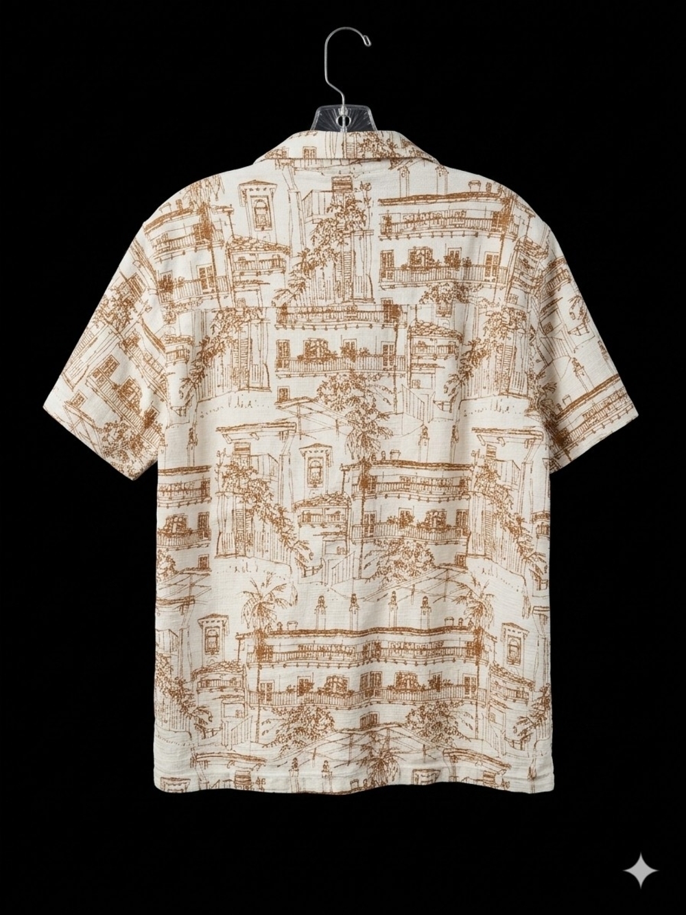 Mens Common People Short-Sleeve Button-Down Shirt with Brown Architectural Print - Picture 2 of 4